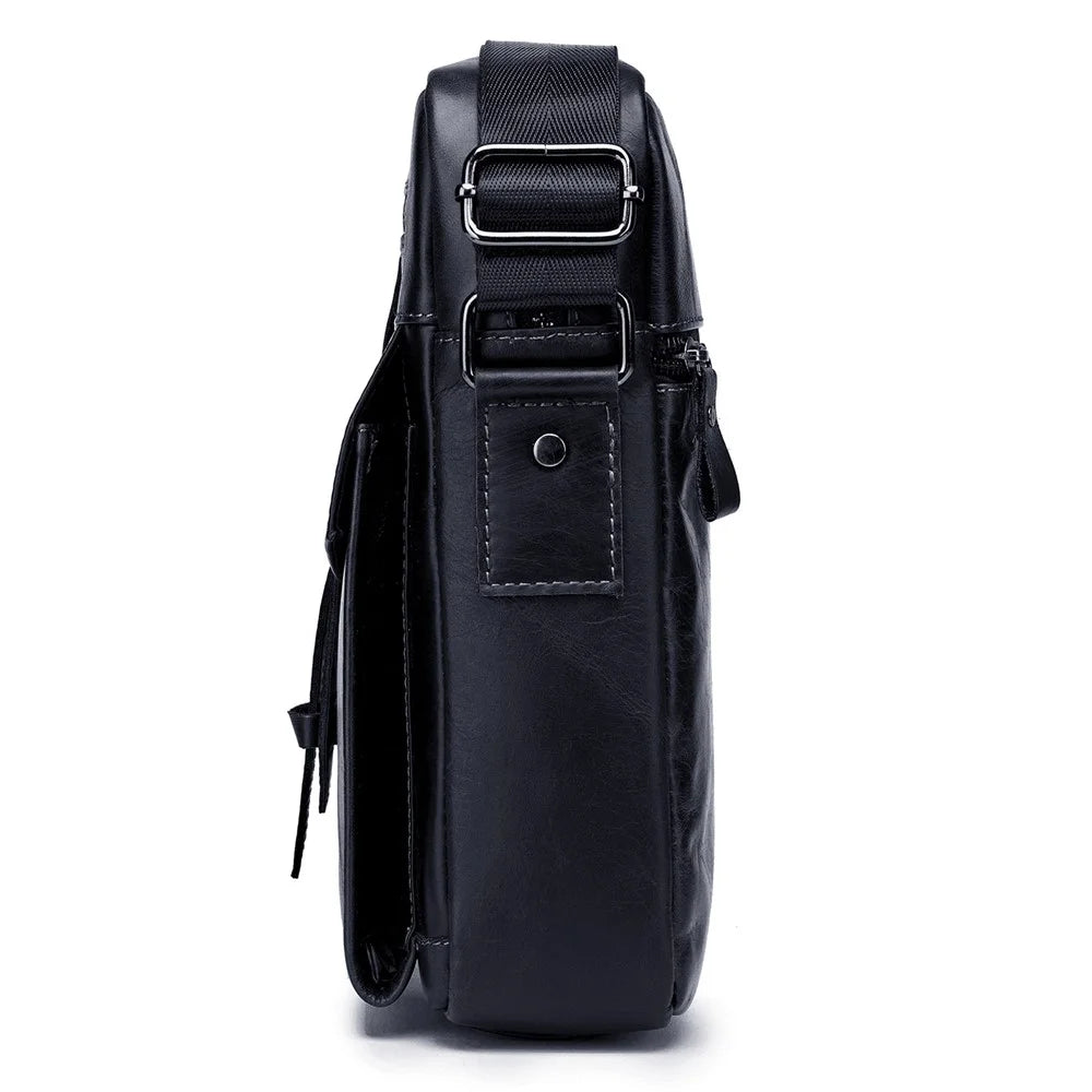 BULLCAPTAIN 053 Business Style Shoulder Bag Top-Layer Cowhide Leather Travel Bag Large Crossbody Bag, Size: L - Black - 4