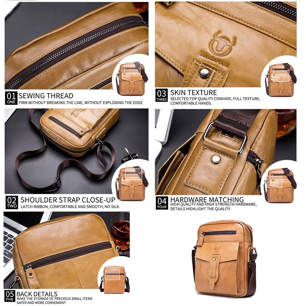 BULLCAPTAIN 053 Business Style Shoulder Bag Top-Layer Cowhide Leather Travel Bag Large Crossbody Bag, Size: L - Black - 7