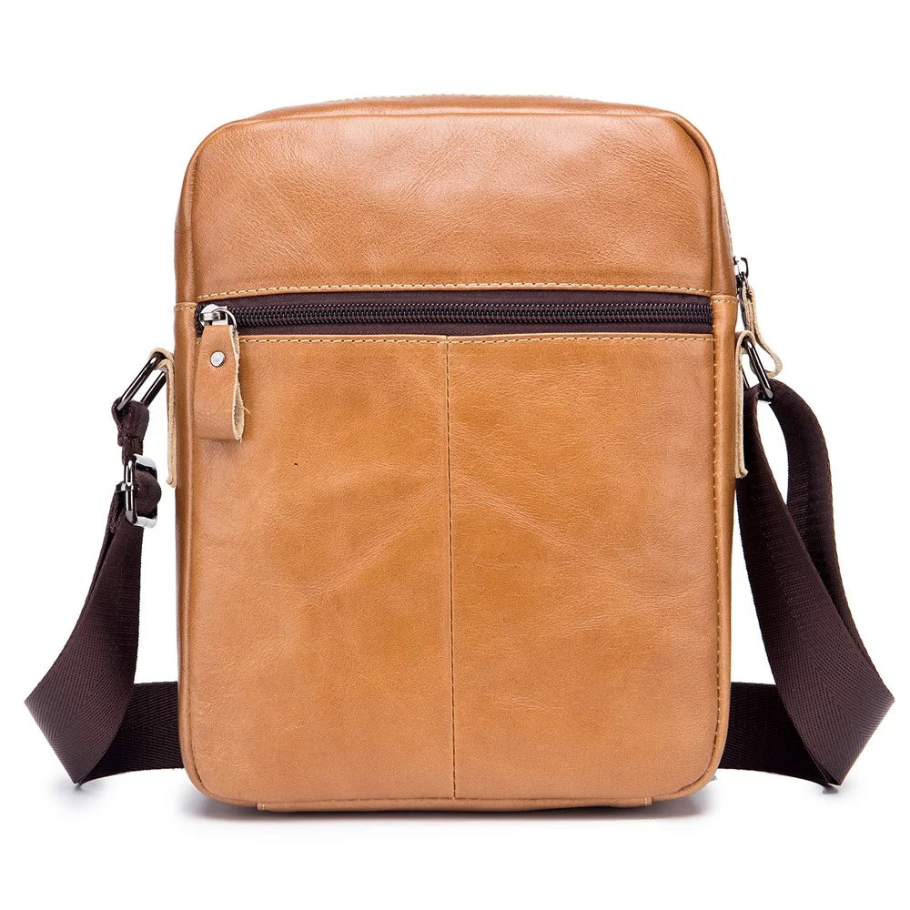 BULLCAPTAIN 053 Large Crossbody Bag Business Style Shoulder Bag Top-Layer Cowhide Leather Travel Bag, Size: S - Yellowish-brown - 5