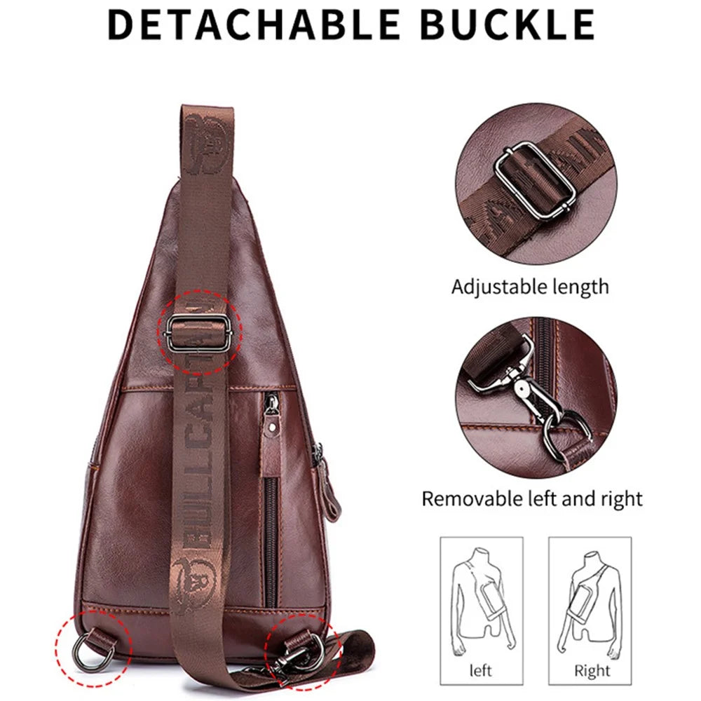 BULLCAPTAIN 086 Top Layer Cowhide Chest Bag Stylish Casual Men Crossbody Single Shoulder Bag - Brown - 2