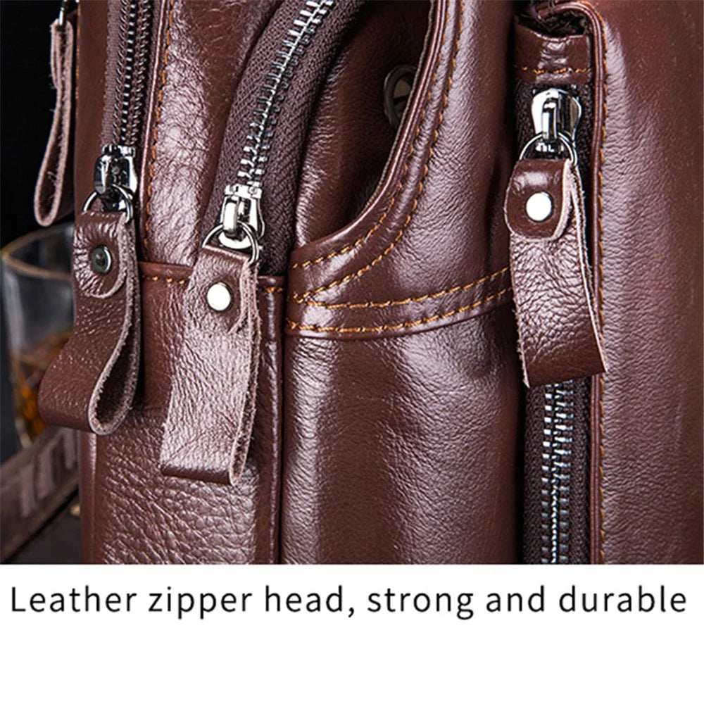 BULLCAPTAIN 086 Top Layer Cowhide Chest Bag Stylish Casual Men Crossbody Single Shoulder Bag - Brown - 4