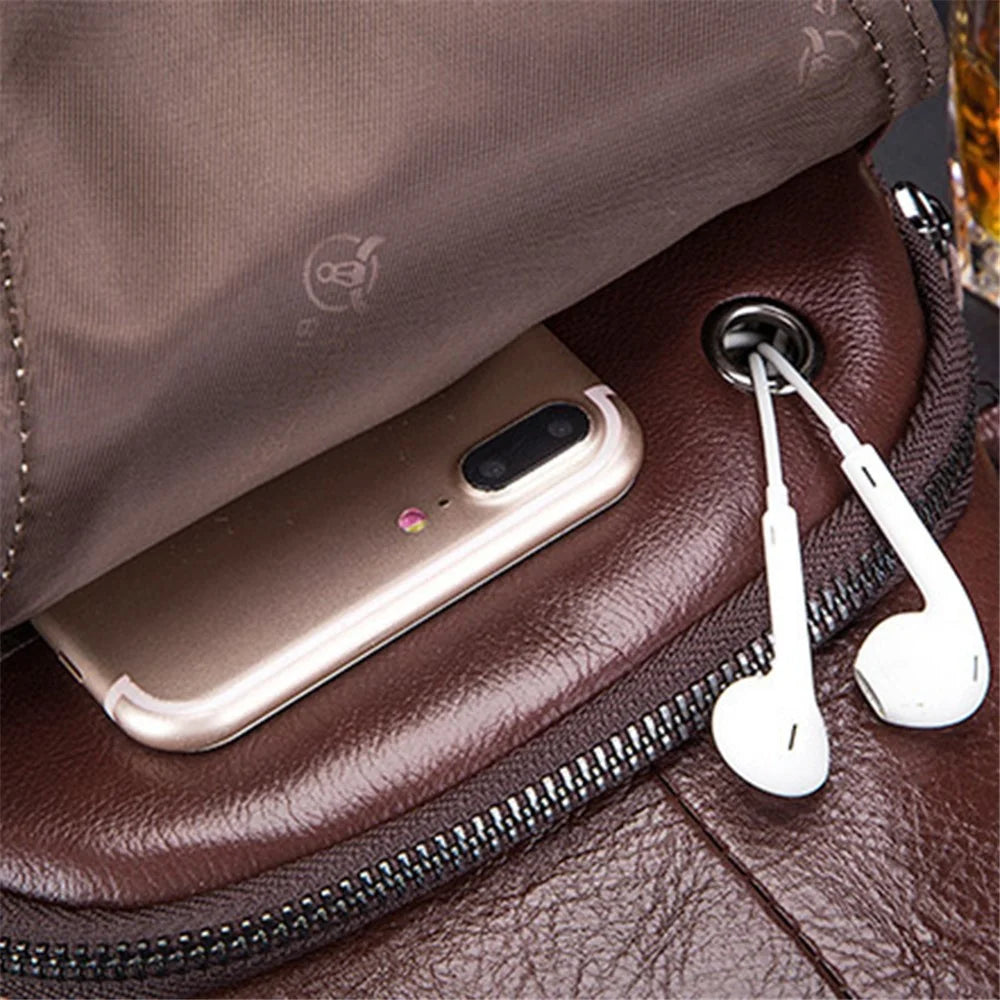 BULLCAPTAIN 086 Top Layer Cowhide Chest Bag Stylish Casual Men Crossbody Single Shoulder Bag - Brown - 5