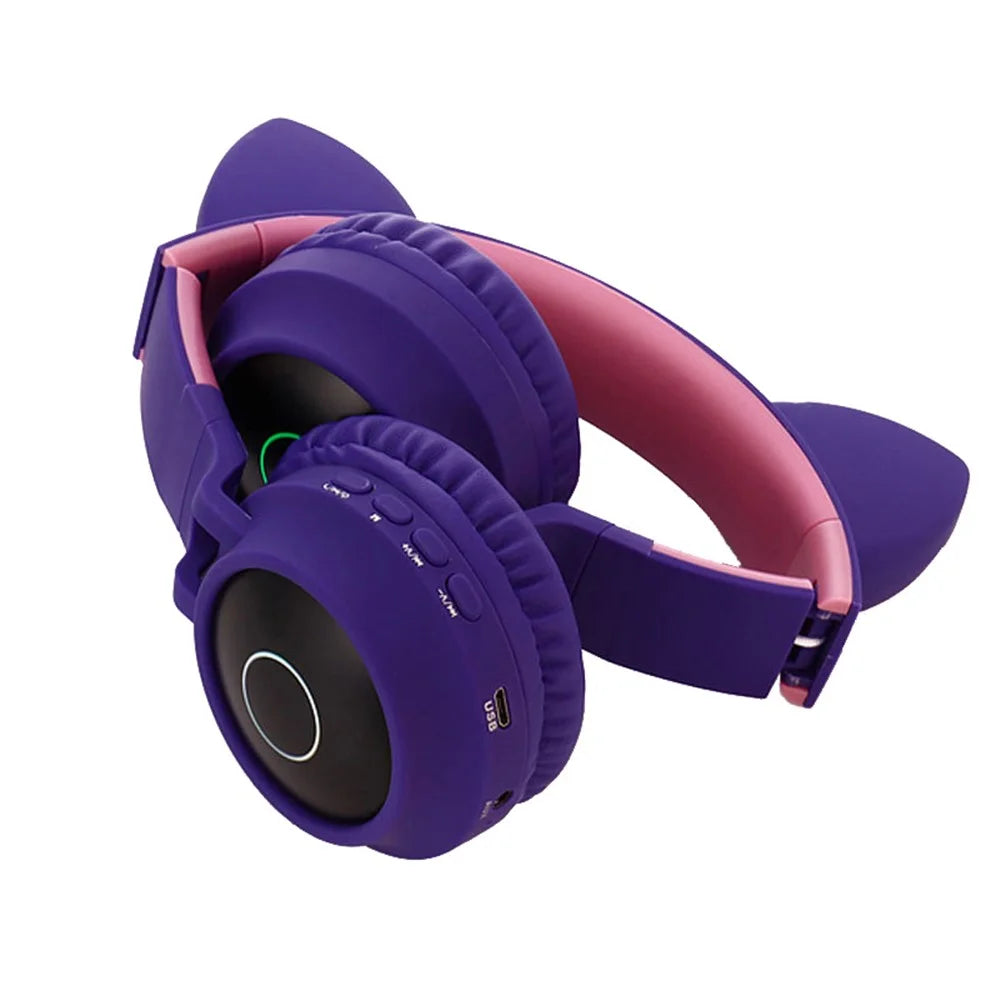Foldable LED Headset Gaming Headphones Bluetooth-compatible 5.0 Young People Kids Headset Support TF Card 3.5mm Plug with Mic - Khaki - 2