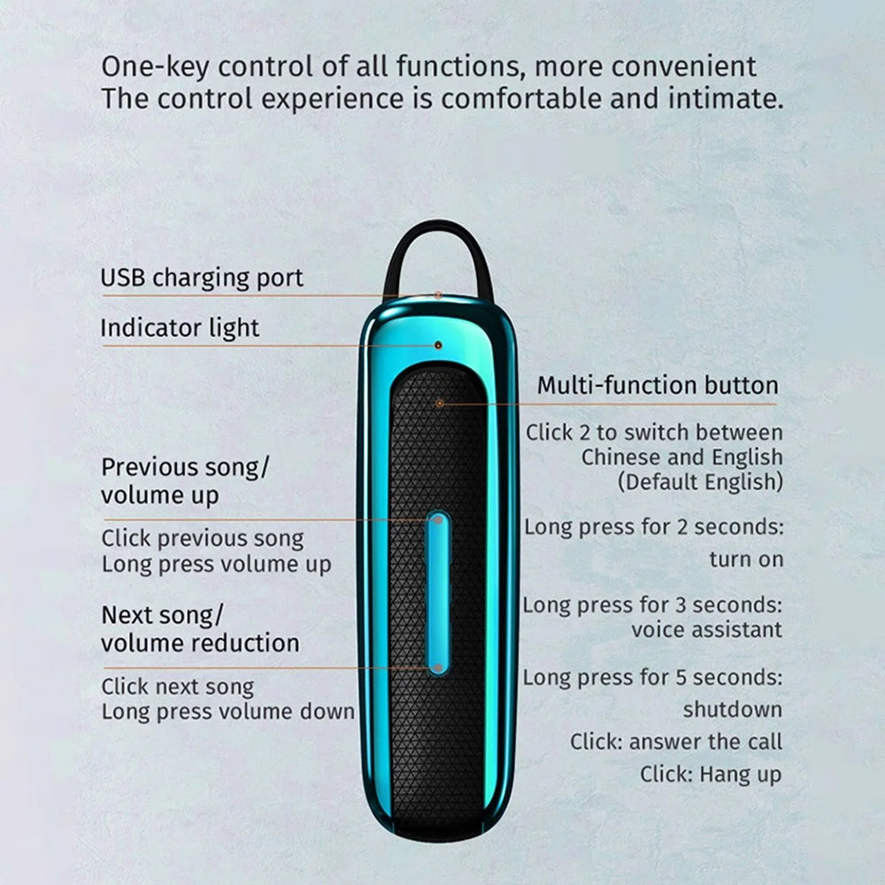 E1 Business Style Bluetooth-compatible 5.0 Earbuds Ear-hook Wireless Stereo Earphones - Black/Blue - 6