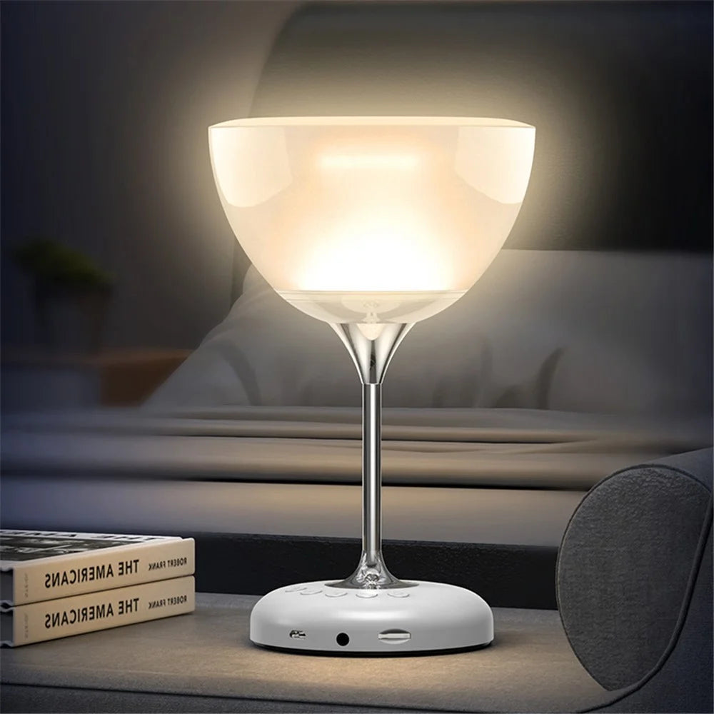 JY-35 Creative Wine Glass Shape Rechargeable TWS Bluetooth-compatible 5.0 Stereo Speaker FM TF Music Player with Colorful Night Light - White - 1