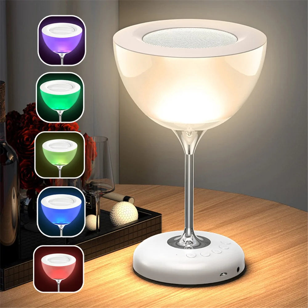 JY-35 Creative Wine Glass Shape Rechargeable TWS Bluetooth-compatible 5.0 Stereo Speaker FM TF Music Player with Colorful Night Light - White - 3