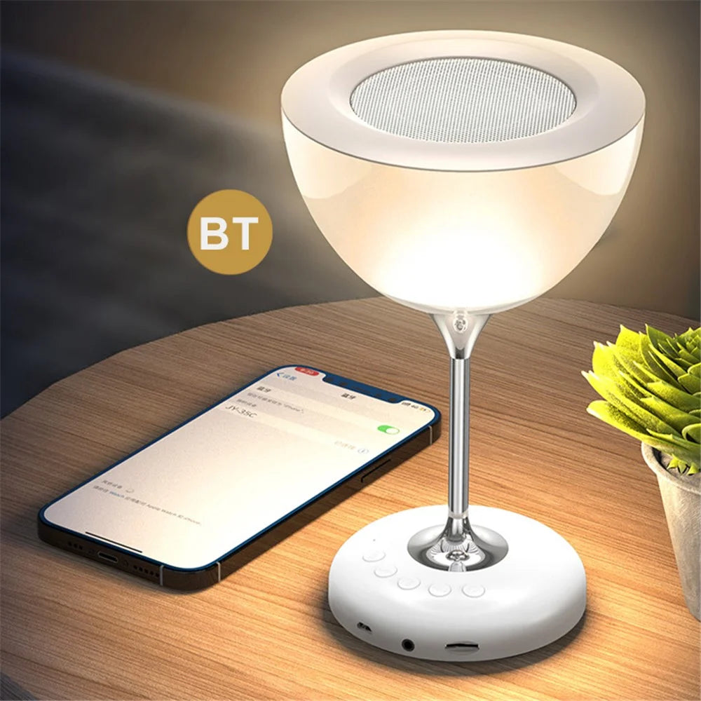 JY-35 Creative Wine Glass Shape Rechargeable TWS Bluetooth-compatible 5.0 Stereo Speaker FM TF Music Player with Colorful Night Light - White - 4