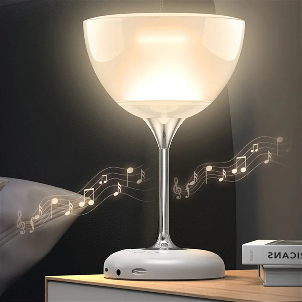 JY-35 Creative Wine Glass Shape Rechargeable TWS Bluetooth-compatible 5.0 Stereo Speaker FM TF Music Player with Colorful Night Light - White - 7