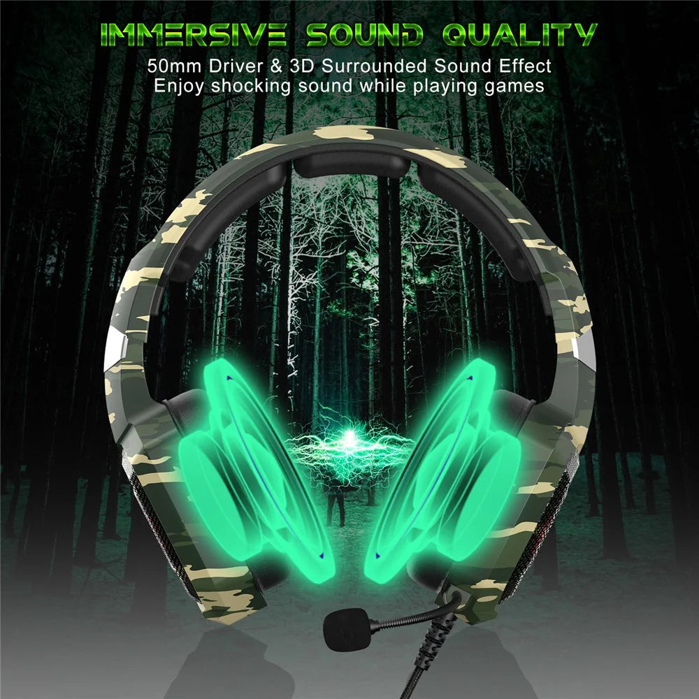 ONIKUMA K8 Camouflage Omnidirectional MIC USB Gaming Headset Wired Headphone - Green - 3