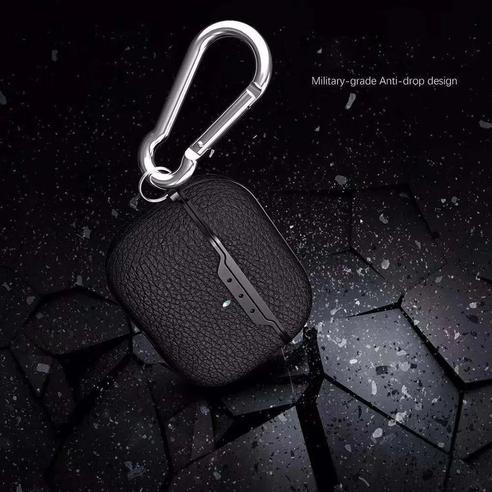 Litchi Skin Leather Coated Case with Hook for Apple AirPods Pro - Black - 4