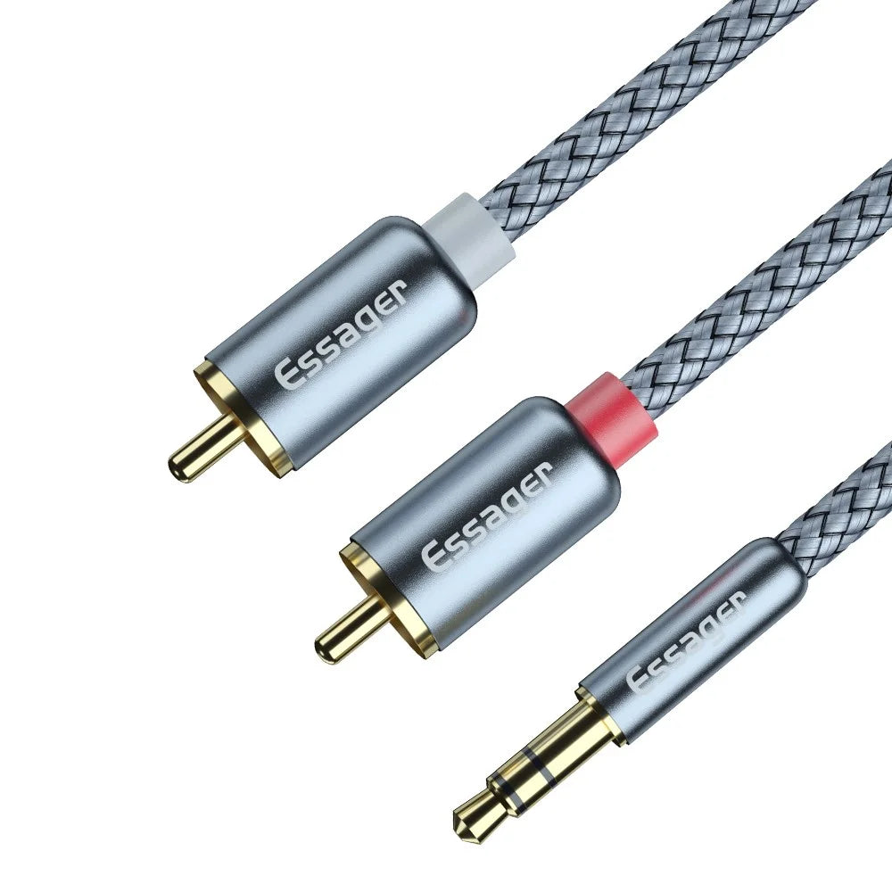 ESSAGER 3.5mm to 2-Male RCA Adapter Audio Cable Nylon Braided Cord 5m - 4