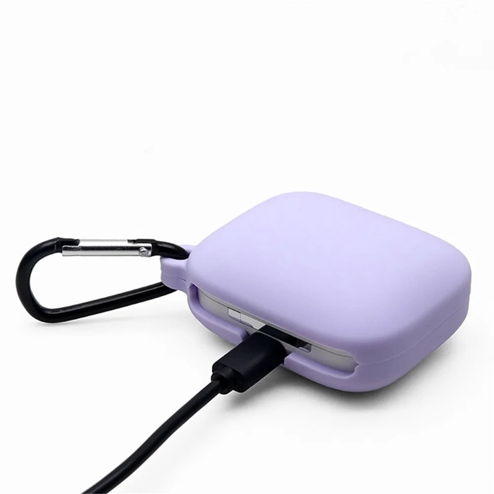 Bluetooth-compatible Earphone Soft Silicone Cover Protective Case with Hanging Buckle for OnePlus Buds Pro - Purple - 3