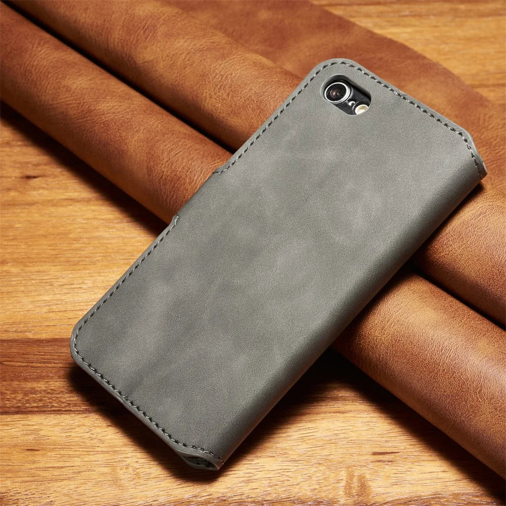 DG.MING Retro Style Wallet Cell Phone Cover for iPhone 7/8/SE (2022)/SE (2020) Leather Stand Case - Grey - 2