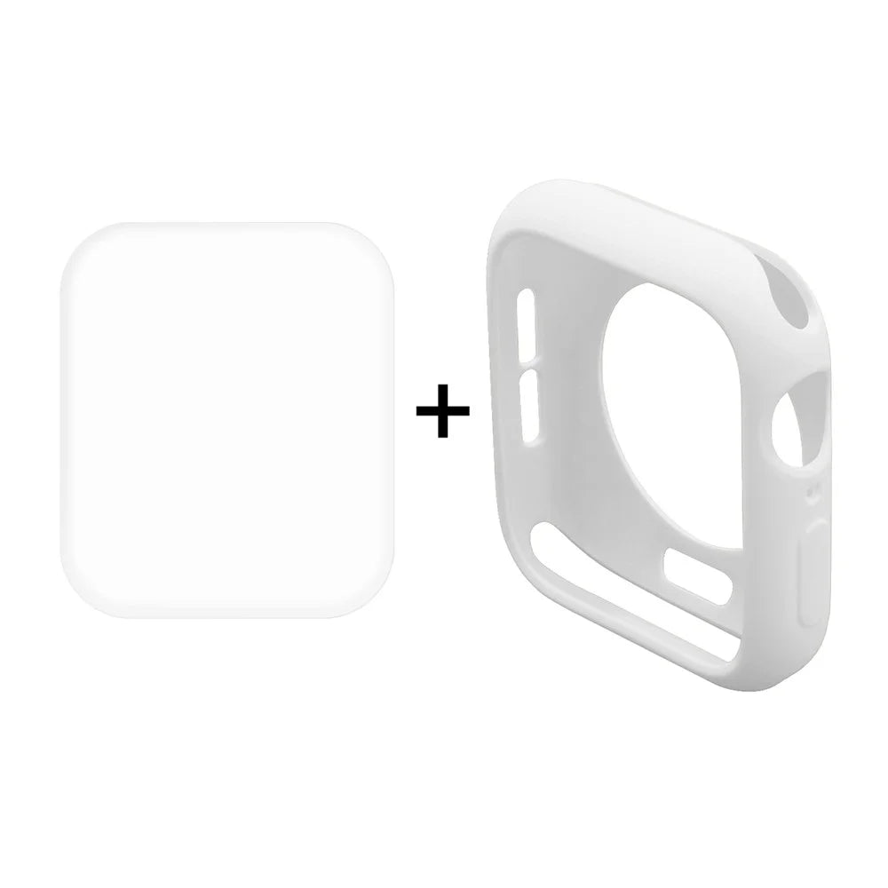 HAT PRINCE for Apple Watch Series SE3 / SE2 / SE1 / 6 / 5 / 4 44mm TPU Protective Case + 3D Full Size Curved Hot Bending HD Clear PET Film - White - 1