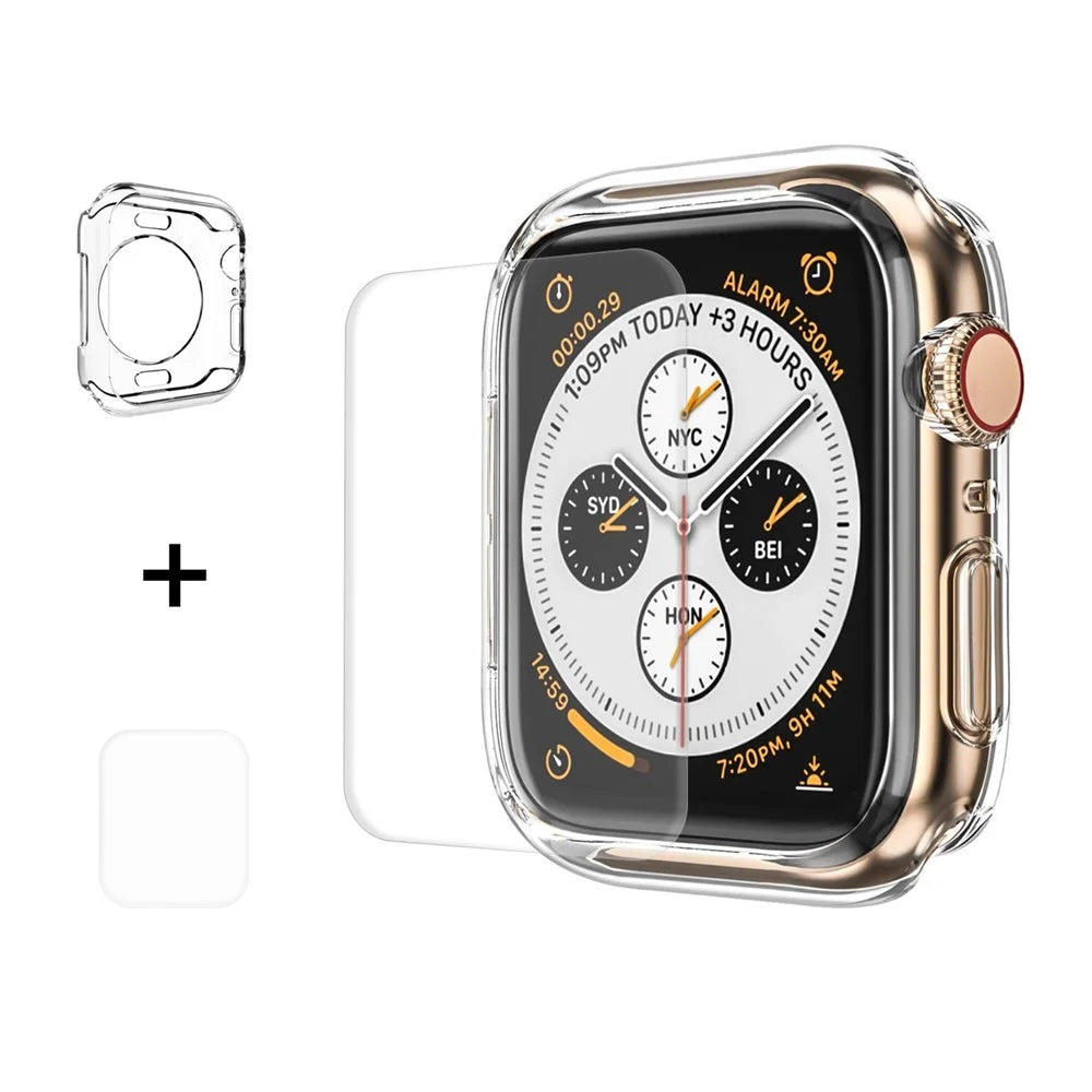 HAT PRINCE for Apple Watch Series SE3 / SE2 / SE1 / 6 / 5 / 4 44mm Clear Soft TPU Case + 3D PET Curved Hot Bending Clear Screen Protector - 1