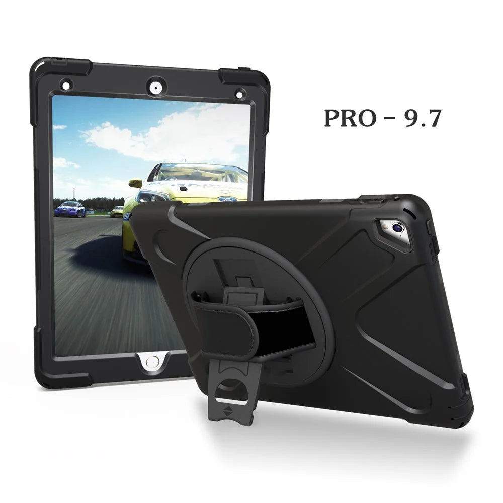 For iPad Pro 9.7 inch (2016) X-Shape PC + TPU Tablet Case with 360 Degree Swivel Kickstand - Black - 3