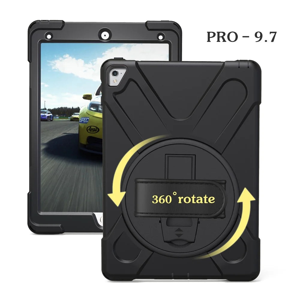 For iPad Pro 9.7 inch (2016) X-Shape PC + TPU Tablet Case with 360 Degree Swivel Kickstand - Black - 4