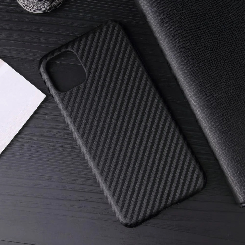 PU Leather Coated PC Phone Casing Shell for iPhone 11 Pro 5.8 inch (2019) - Black Carbon Fiber Texture - 6