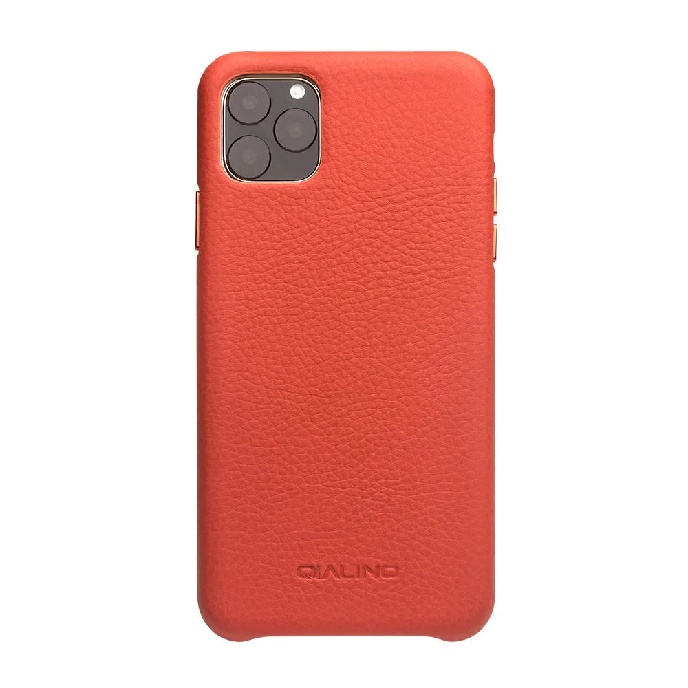 QIALINO for iPhone 11 Pro 5.8 inch Case Litchi Texture Genuine Leather Phone Back Cover - Orange - 3