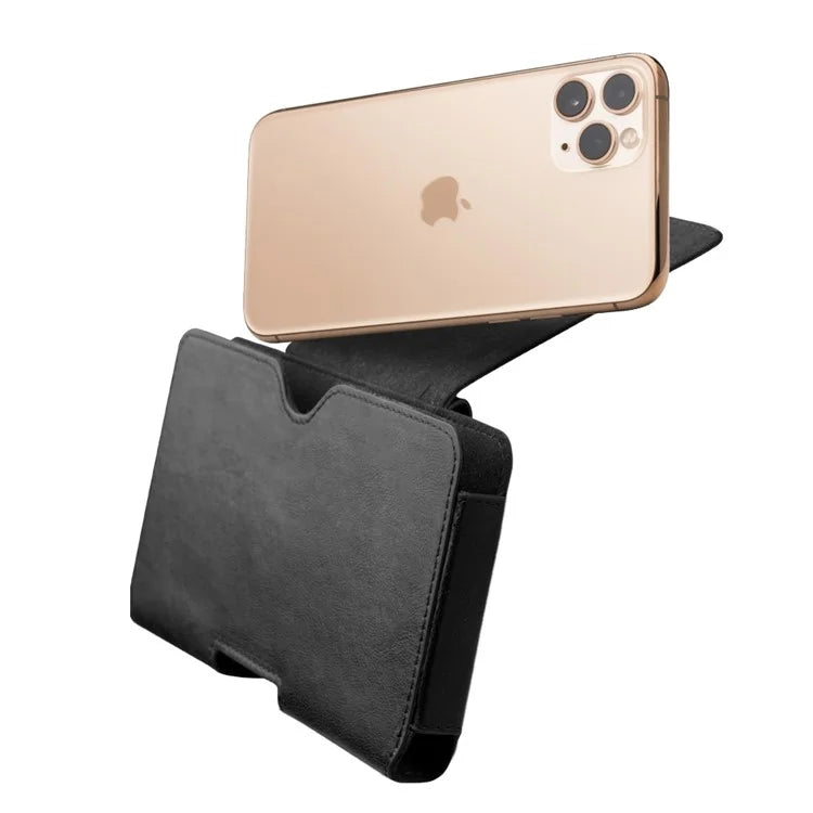 QIALINO For iPhone 11 Pro 5.8-inch Cowhide Leather Holster Phone Case Waist Loop Bag - Black - 5