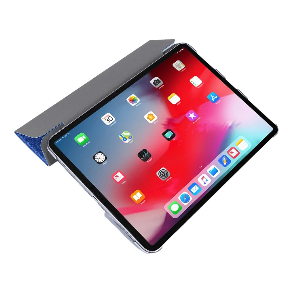 Silk Texture Tri-Fold Stand PU Leather Flip Tablet Shell for iPad Air 13 (2026) / (2025) / (2024) / Pro 12.9 (2022) / (2021) / (2020) / (2018) - Sky Blue - 5