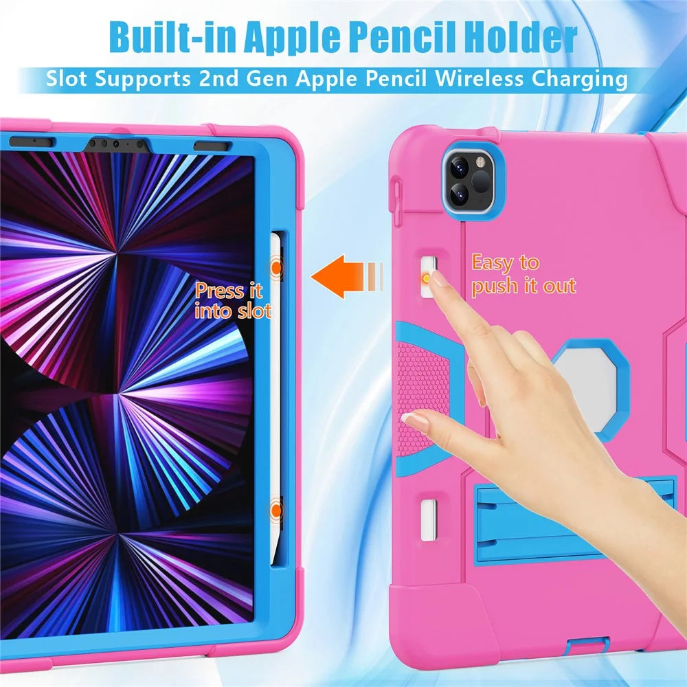 For iPad Pro 11-inch (2022) / (2021) / (2020) Shockproof TPU + PC Cover with Kickstand - Rose / Blue - 2