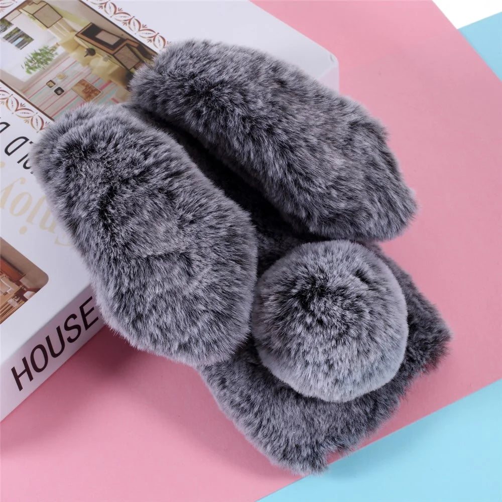 Adorable Long Ears Rabbit Shape Fur Coated Soft TPU Phone Case for Apple iPhone 12 mini - Dark Grey - 2