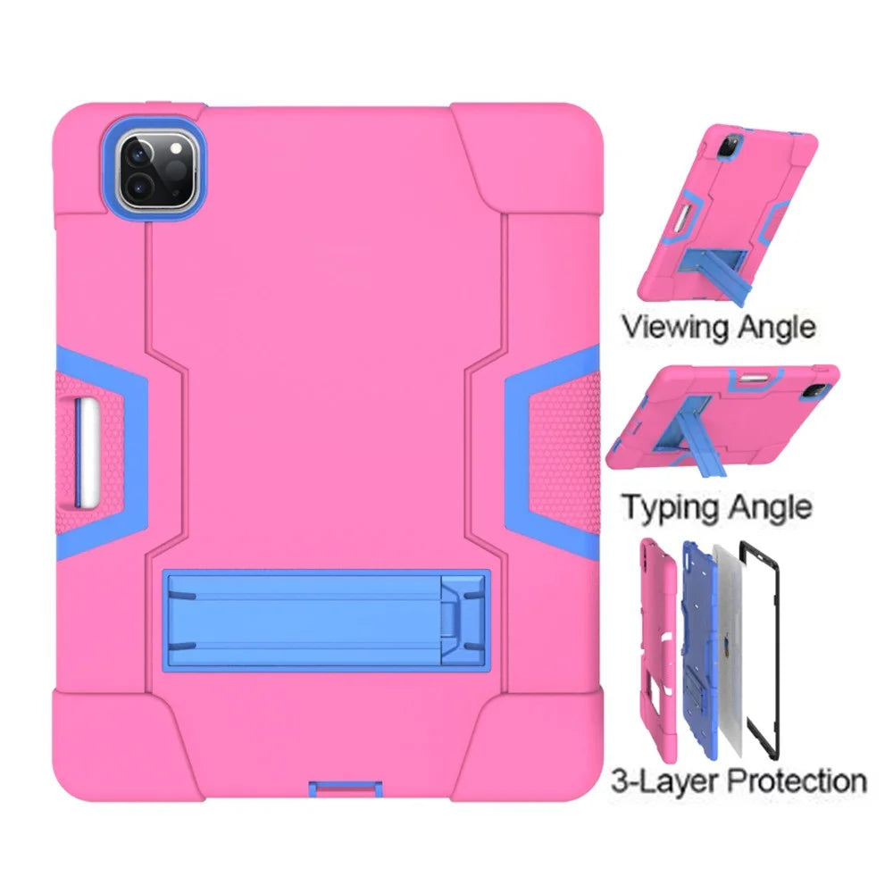 Color Splicing Shock Proof TPU + PC + Silicone Hybrid Case with Kickstand for iPad Pro 12.9 (2022) (2021) (2020) - Rose / Baby Blue - 2