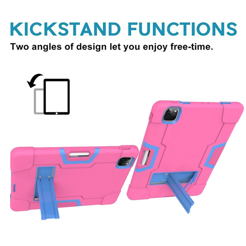 Color Splicing Shock Proof TPU + PC + Silicone Hybrid Case with Kickstand for iPad Pro 12.9 (2022) (2021) (2020) - Rose / Baby Blue - 7