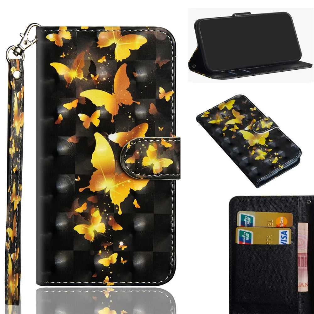 Light Spot Decor Pattern Printing Wallet Stand Leather Case with Strap for iPhone 12 Pro Max 6.7 inch - Gold Butterfly - 1