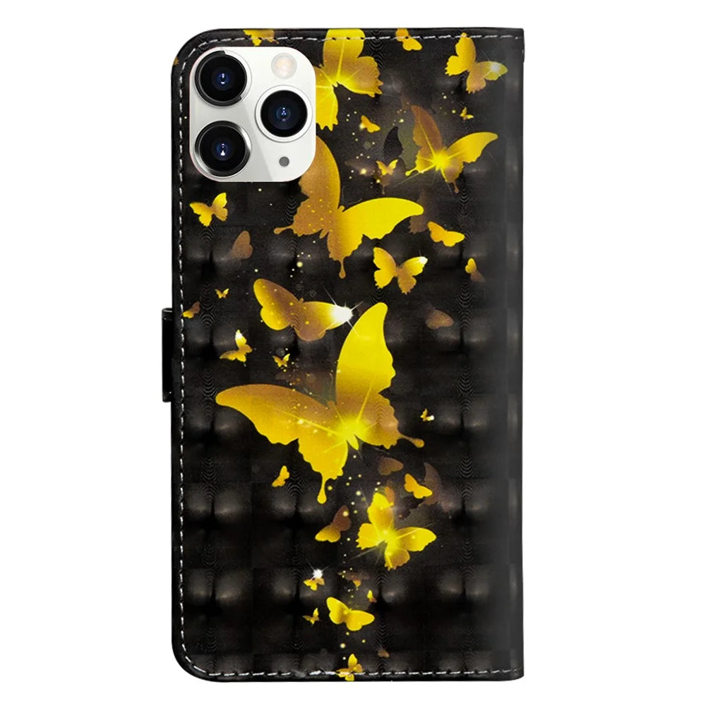 Light Spot Decor Pattern Printing Wallet Stand Leather Case with Strap for iPhone 12 Pro Max 6.7 inch - Gold Butterfly - 3