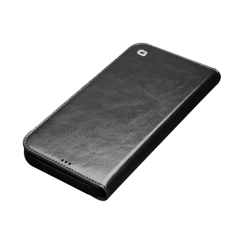 QIALINO For iPhone 12 Pro Max 6.7 inch Genuine Cowhide Leather Phone Case Wallet Stand Shockproof Protective Cover - Black - 5