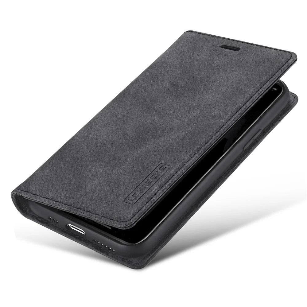 LC.IMEEKE Anti-drop Auto-absorbed Wallet Stand Leather Case for iPhone 11 Pro Max - Black - 6