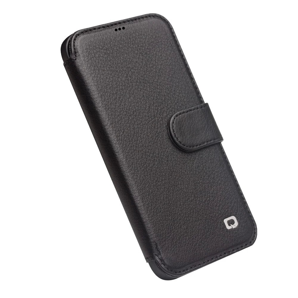 QIALINO Commercial Magnetic Clasp Top Cowhide Leather Case for iPhone 12 mini Cover - Black - 5
