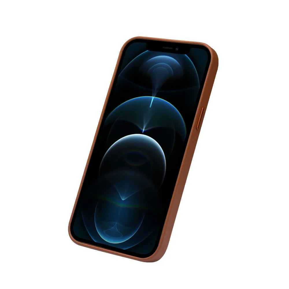 QIALINO For iPhone 12 Pro Max 6.7 inch Top Layer Cowhide Leather Magnetic Phone Case, Support Wireless Charging - Coffee - 4