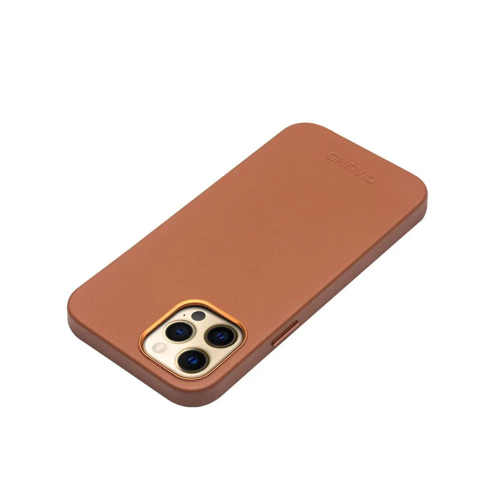 QIALINO For iPhone 12 Pro Max 6.7 inch Top Layer Cowhide Leather Magnetic Phone Case, Support Wireless Charging - Coffee - 5