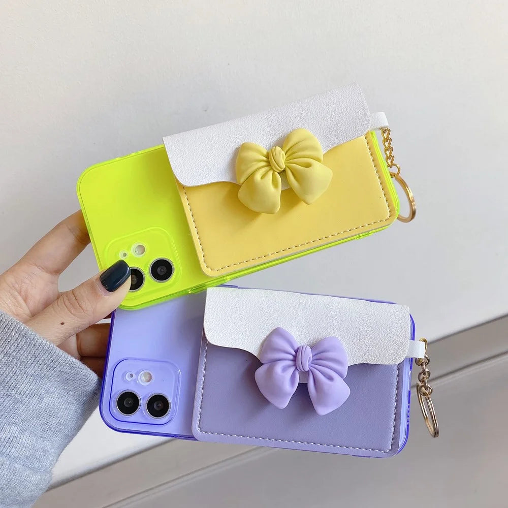PU Leather Coated TPU Case Bowknot Design with Card Pocket for iPhone 12 mini - Purple - 5