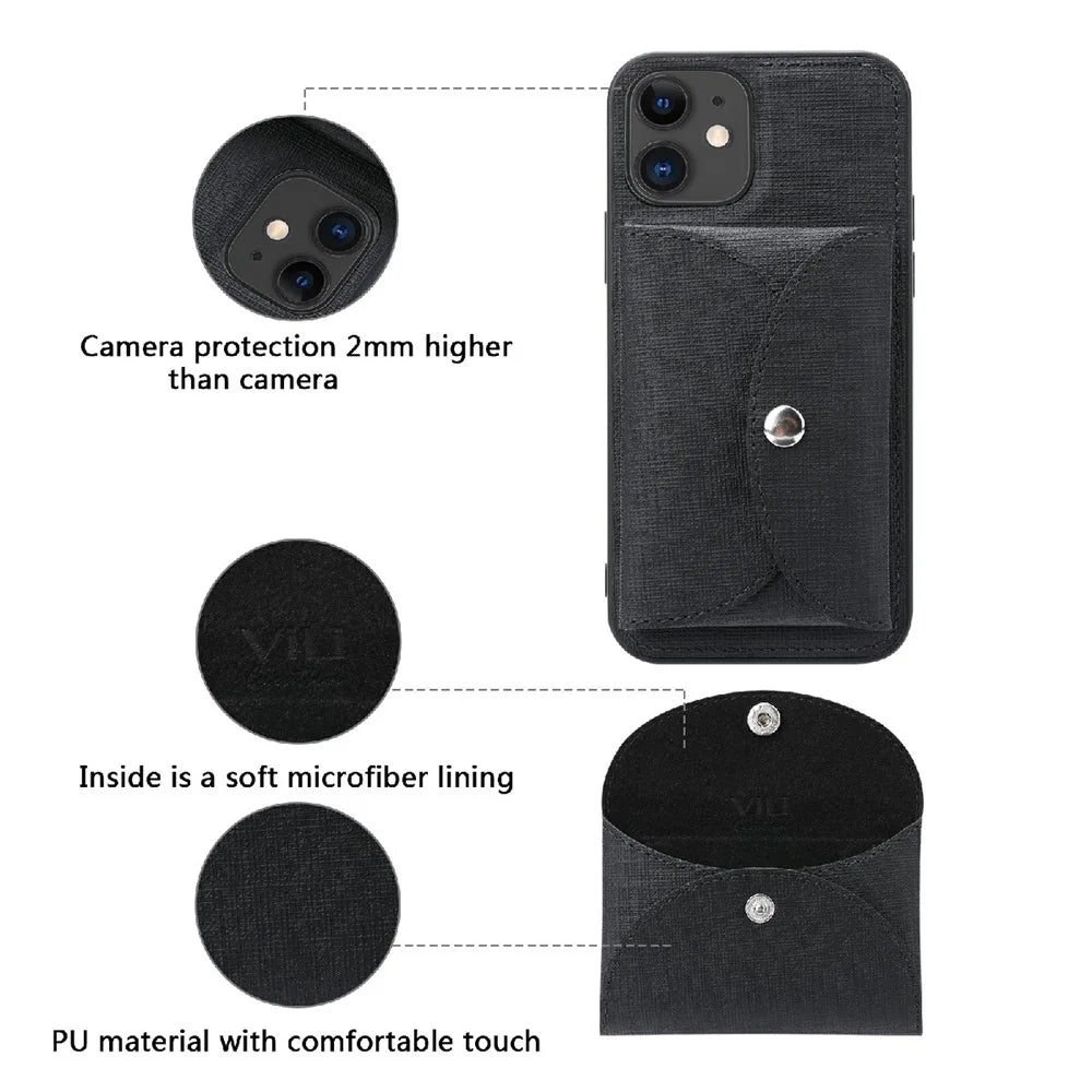VILI T Series Detachable Magnetic Absorption Wallet Leather Skin TPU Back Case for iPhone 12 mini 5.4 inch - Black - 6