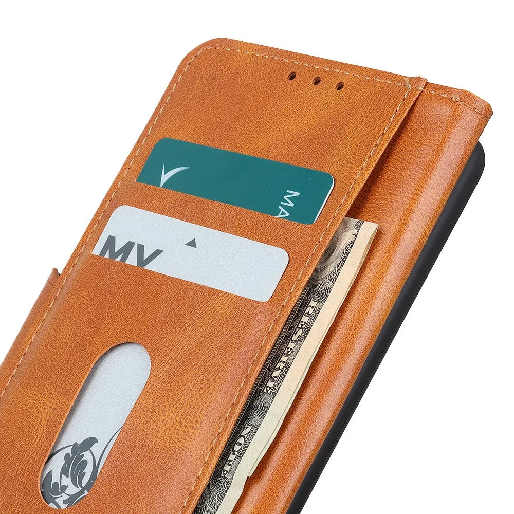 Crazy Horse PU Leather Wallet Protective Case Shell with Stand for iPhone 13 Pro 6.1-inch - Brown - 7