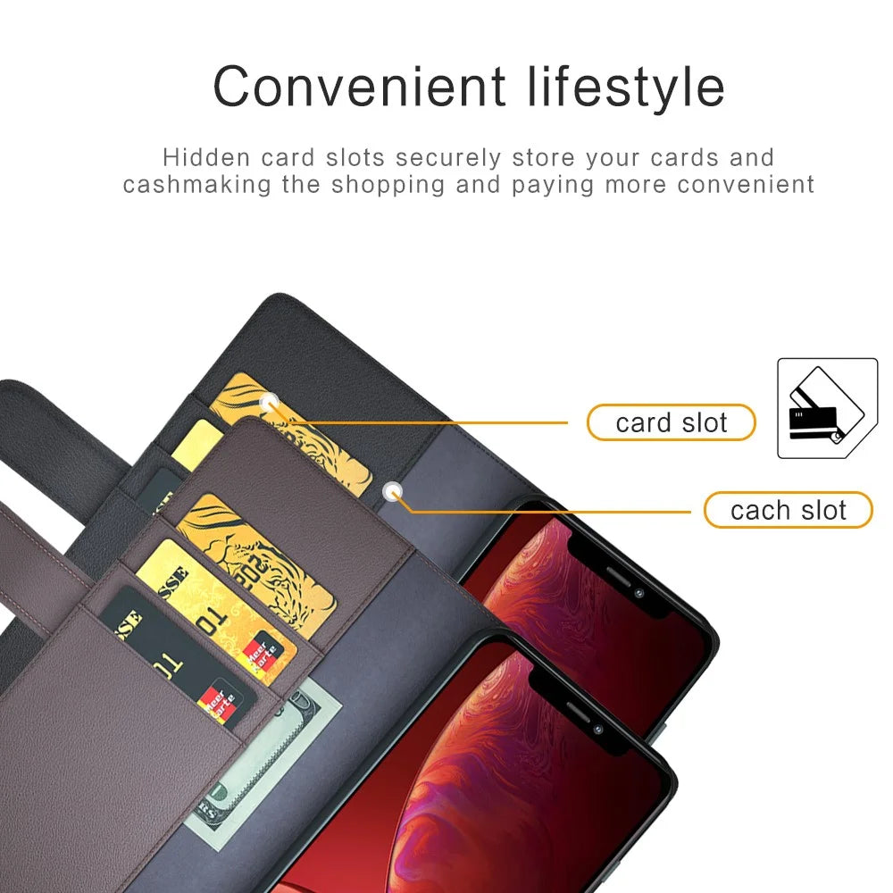 Genuine Leather Wallet Design Phone Stand Shell Case for iPhone 13 Pro Max 6.7 inch - Black - 5