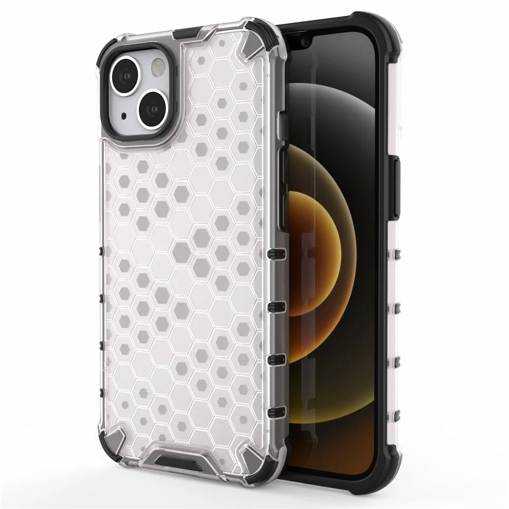 Honeycomb Pattern Phone Shell TPU + PC Hybrid Case Cover for iPhone 13 6.1 inch - Grey - 1