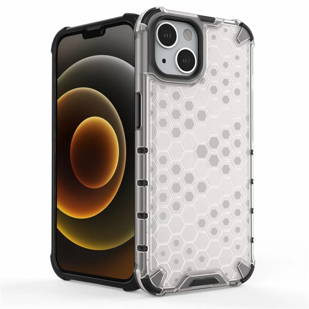 Honeycomb Pattern Phone Shell TPU + PC Hybrid Case Cover for iPhone 13 6.1 inch - Grey - 2