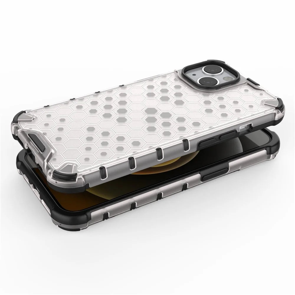 Honeycomb Pattern Phone Shell TPU + PC Hybrid Case Cover for iPhone 13 6.1 inch - Grey - 3