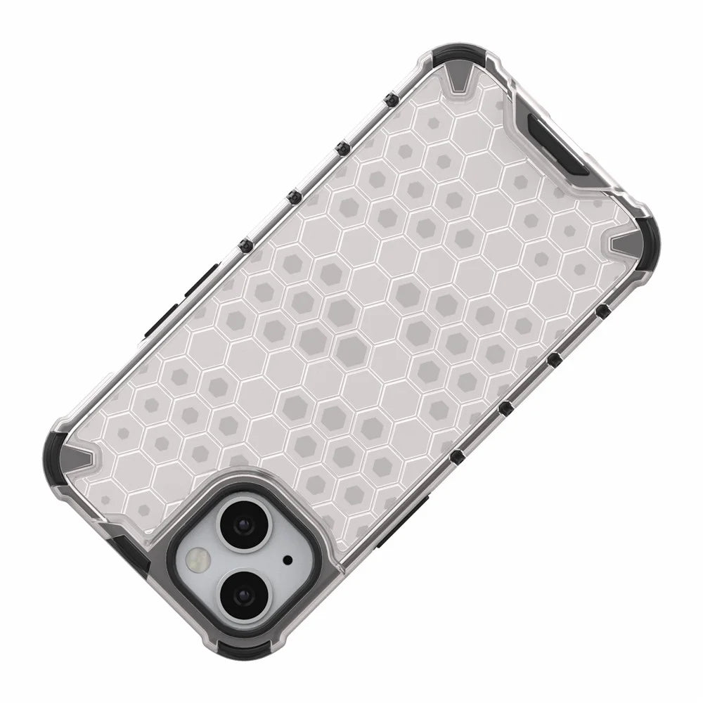 Honeycomb Pattern Phone Shell TPU + PC Hybrid Case Cover for iPhone 13 6.1 inch - Grey - 4