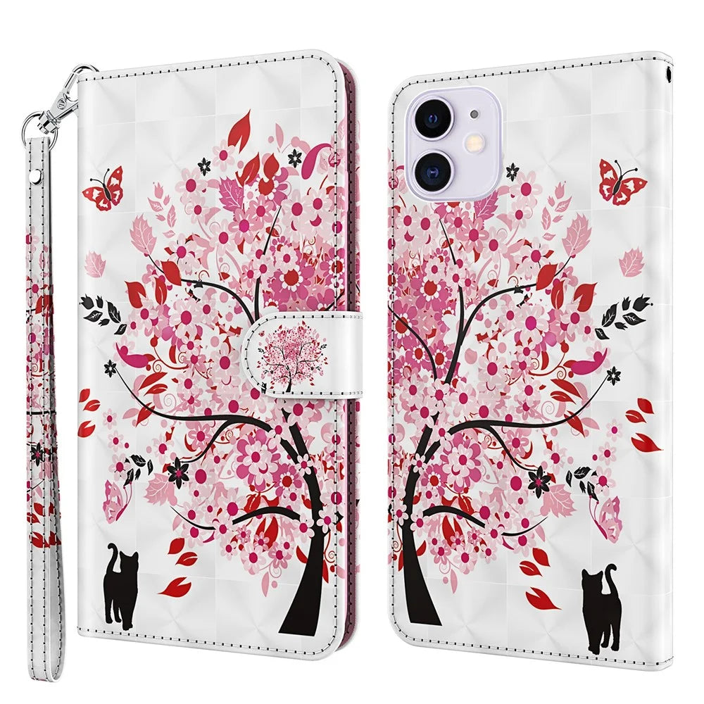 Cool 3D Pattern Printing PU Leather Magnetic Clasp Shockproof Stand Flip Cover with Strap for iPhone 13 mini 5.4 inch - Wish Tree - 1