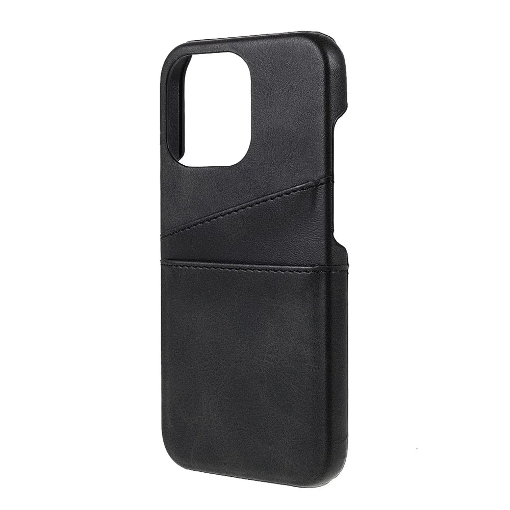 Full Protective Double Card Slots PU Leather Coated PC Cover Shell for iPhone 13 Pro 6.1 inch - Black - 3