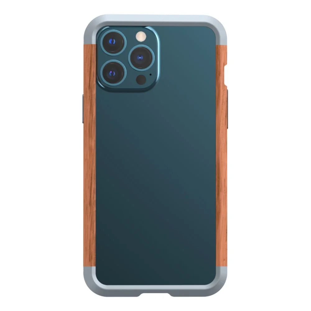 R-JUST Real Nature Stylish Wood + Aluminum Alloy Metal Bumper Frame Ultra Slim Shockproof Protective Case for iPhone 13 Pro 6.1 inch - 1