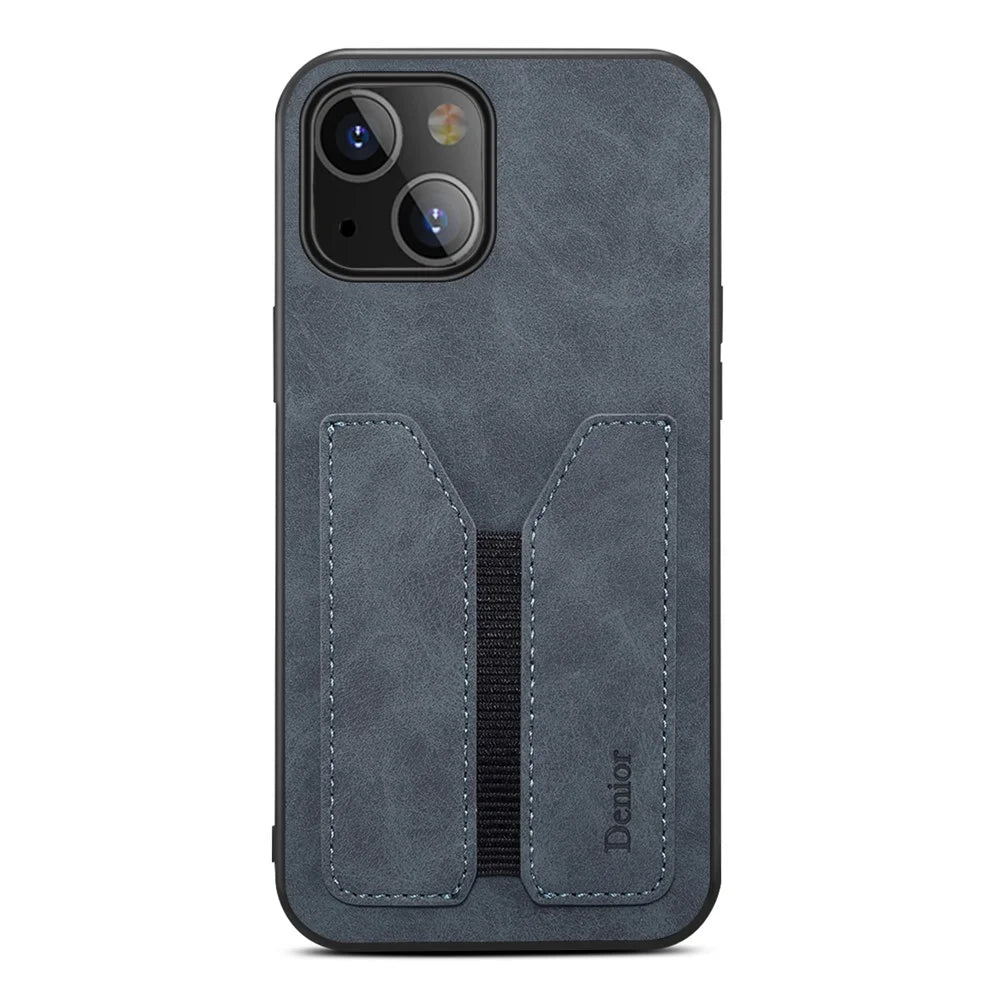 Premium PU Leather TPU Bumper PC Protection Case with Elastic Card Slot for iPhone 13 mini 5.4 inch - Dark Grey - 2