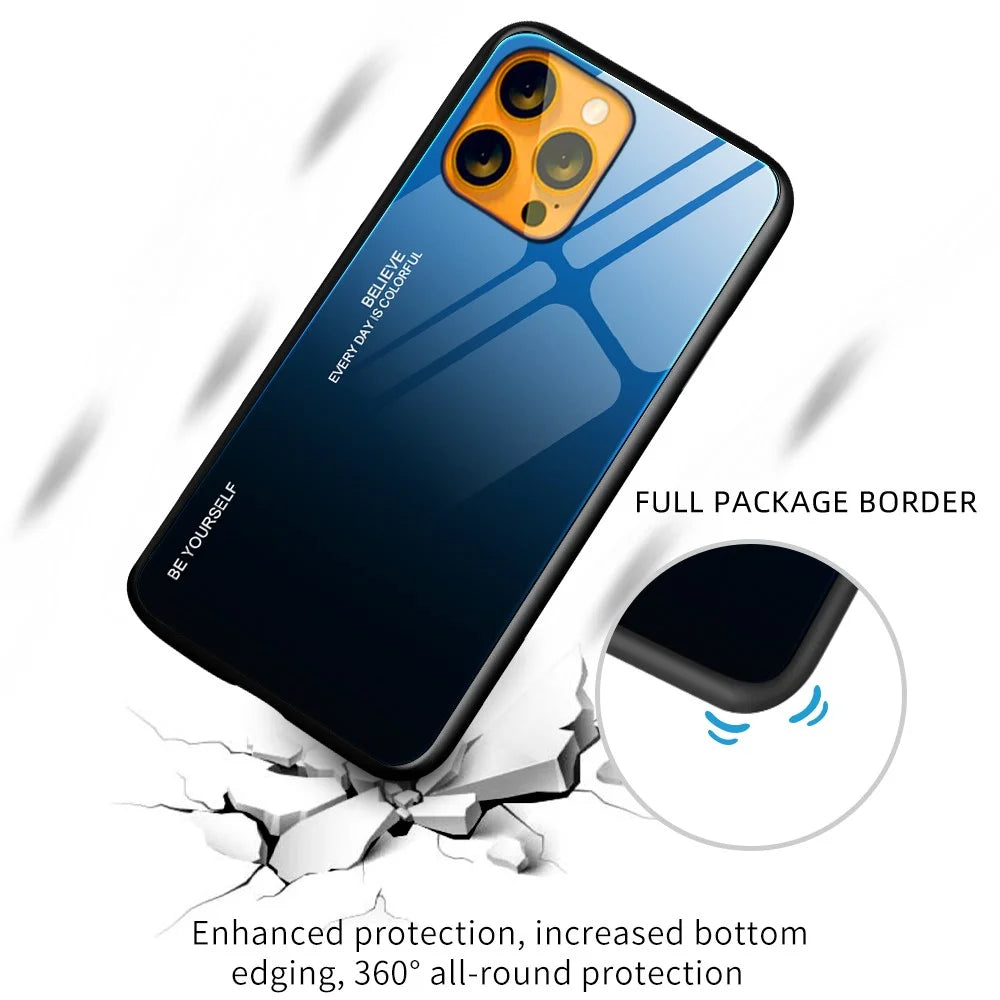 Stylish Gradient 9H Hardness Tempered Glass + TPU Wear-Resistant Anti-Fall Thin Light Hybrid Phone Cover for iPhone 13 mini 5.4 inch - Red+Black - 6