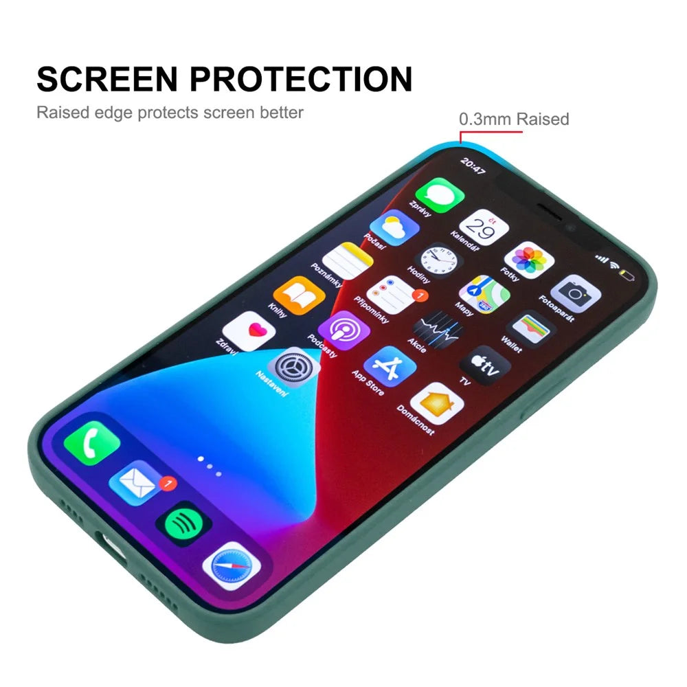 ENKAY HAT PRINCE Smooth Touch Flexible Liquid Silicone Straight Edging Phone Cover + Full Coverage Tempered Glass Silk Print Full Glue Protector Set for iPhone 13 Pro Max 6.7 inch - Dark Green - 5